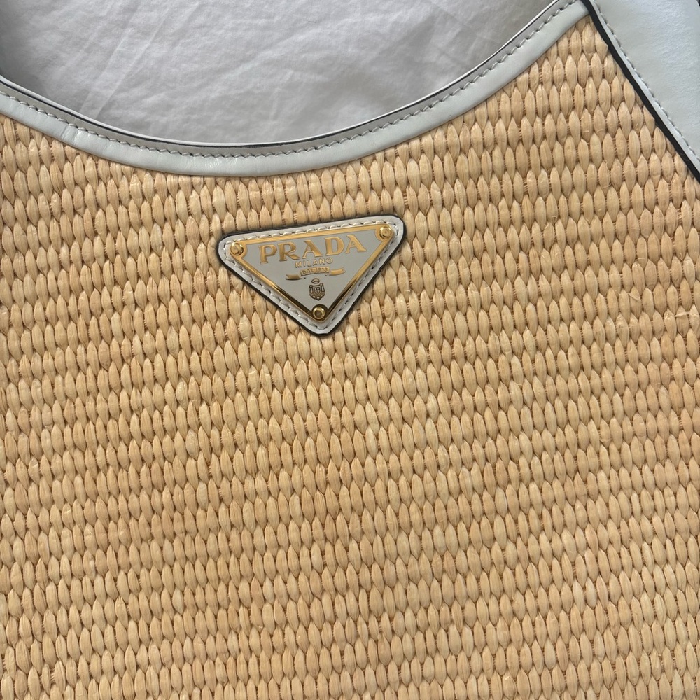 Prada Cleo Raffia Wicker Bag White Leather Gold Hardware - w/ Authenticity Cards - Picture 5 of 8